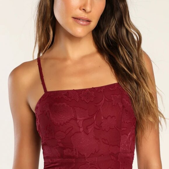 NWT Lulus Burgundy Burnout Floral Print Tiered Dress Size XL formal wedding - Picture 7 of 15